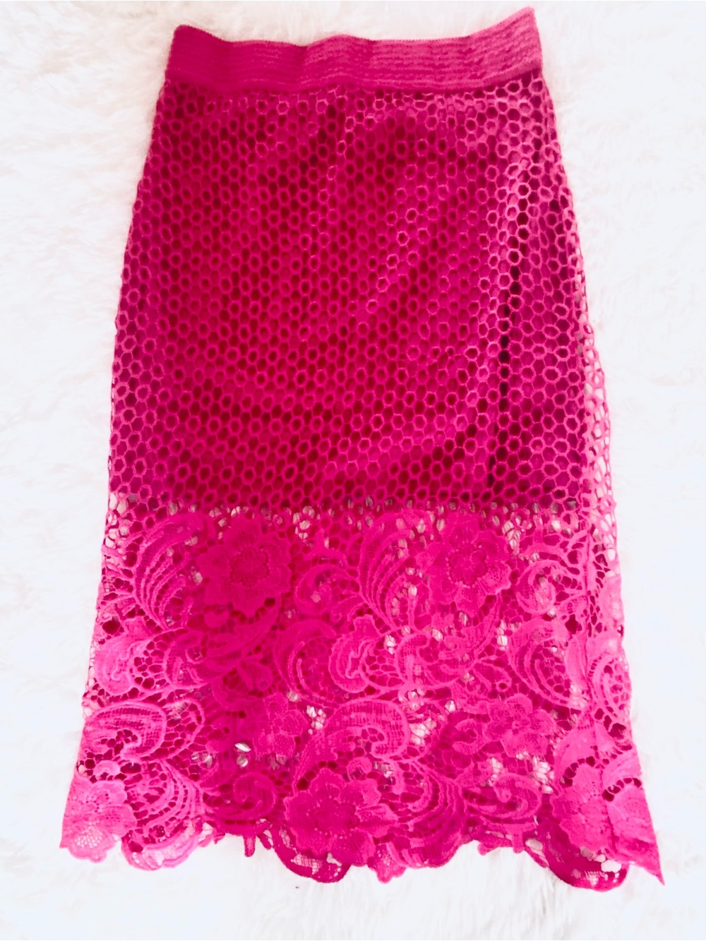 Fuchsia Lace-Trim Pencil Skirt - Women's - Picture 3 of 7